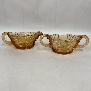 Vtg New Martinsville Glass Co. Orange Amber Cream & Sugar Set RARE Color